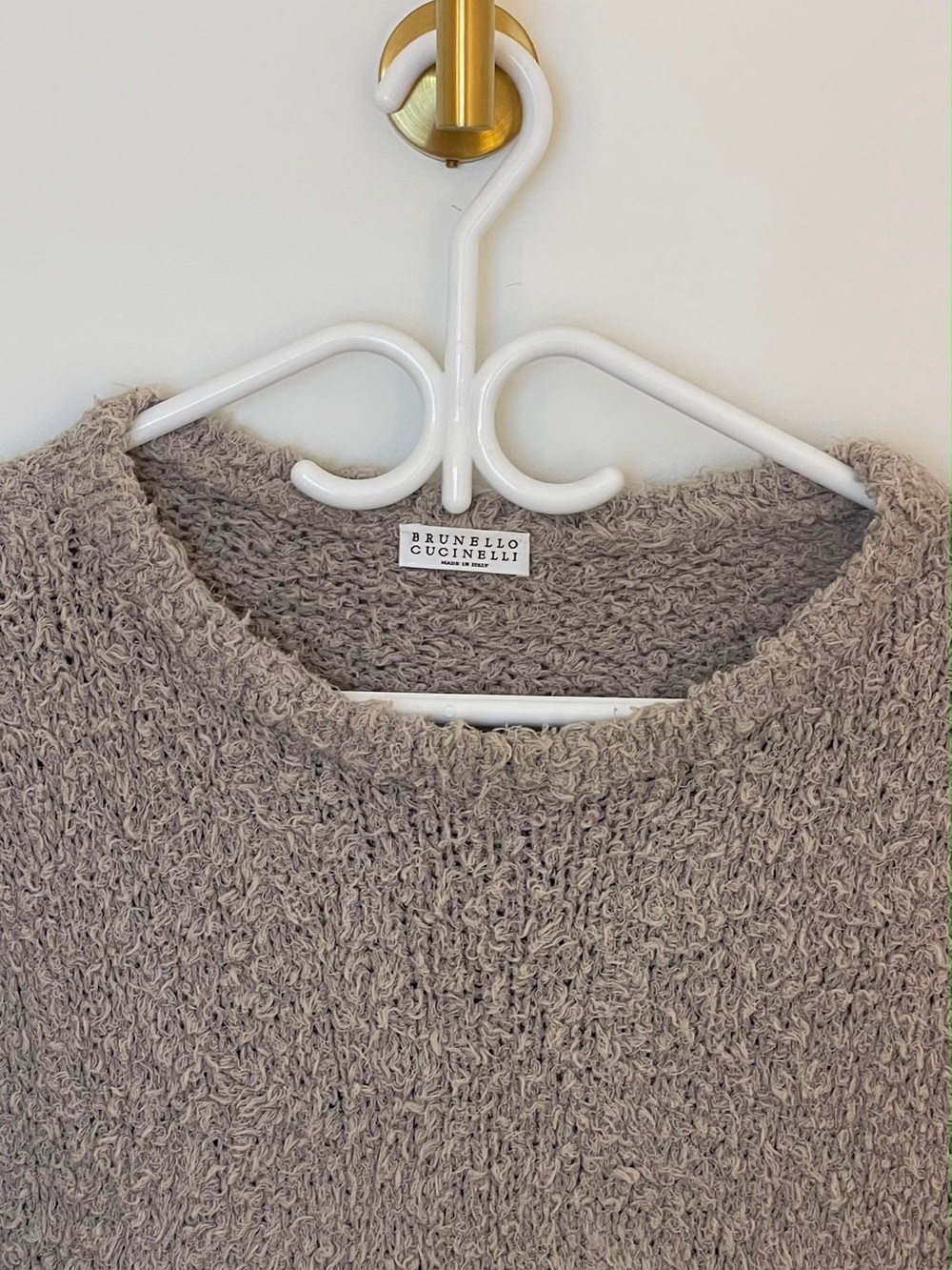 Brunello Cucinelli Taupe Crewneck Textured Knit Sweater